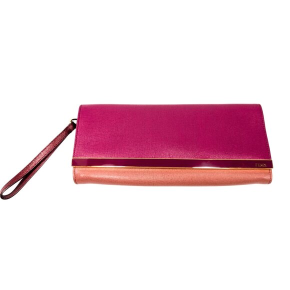 Fendi Leather Pink Purple Long Wristlet Clutch w/Dust Bag